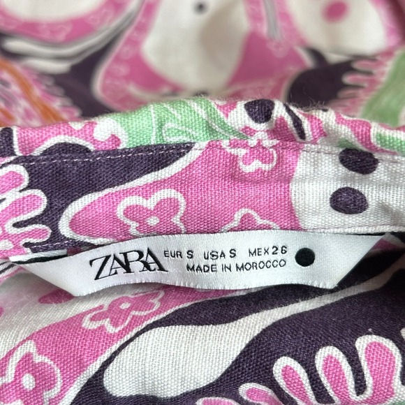 Zara Size S Shirt Boho Tunic Thick Paisley Purple Pink Resort Rio Floral Coastal - Picture 3 of 8